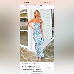 Beginning Boutique, satin blue formal floral strapless dress, size 2 smoke free